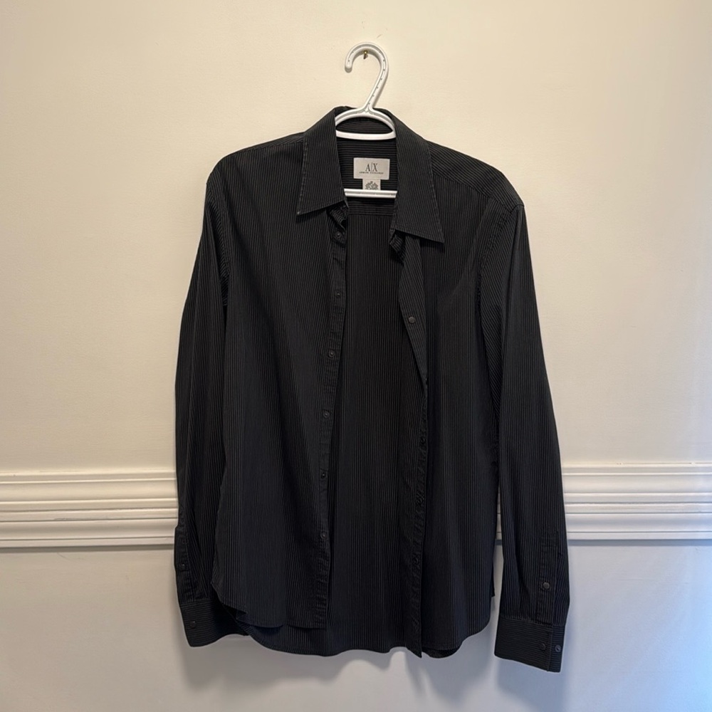 Armani Exchange Black Pinstripe Dress Shirt